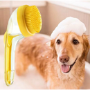 Escova de Banho para Pets com Reservatório de Shampoo Silicone Macio Massageador para Cães e Gatos